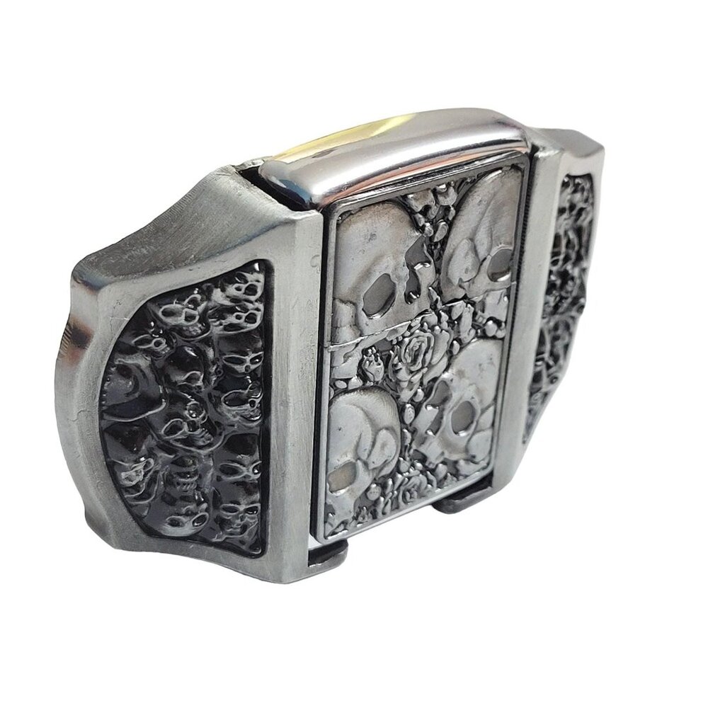 Antique Silver Metal Skulls Lighter Belt Buckle Lighter Buckle - Free Engraving - Picture 4 of 10